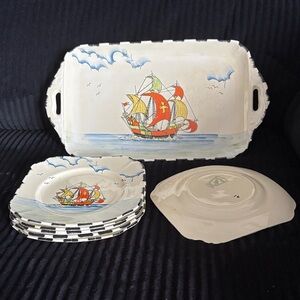 Art Deco Style Galleon Ship platter set